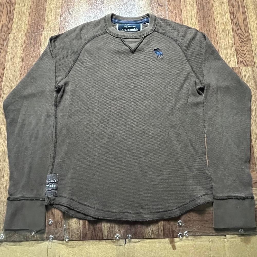 Abercrombie&Fitch Brown Vtg Thermal Waffle Sleeve Shirt Youth XL (Women's Small)